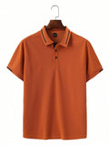 CAD CART ARTICLE #4538 Manfinity Homme Men's Solid Color Short Sleeve Polo Shirt, Men Orange Shirts, Burnt Orange Shirt Men, Men T Collar
