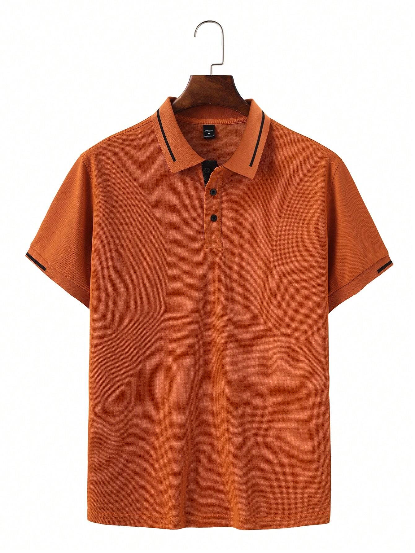 CAD CART ARTICLE #4538 Manfinity Homme Men's Solid Color Short Sleeve Polo Shirt, Men Orange Shirts, Burnt Orange Shirt Men, Men T Collar