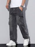 CAD CART ARTICLE #4536 Men's Casual Washed Straight-Cut Cargo Jeans